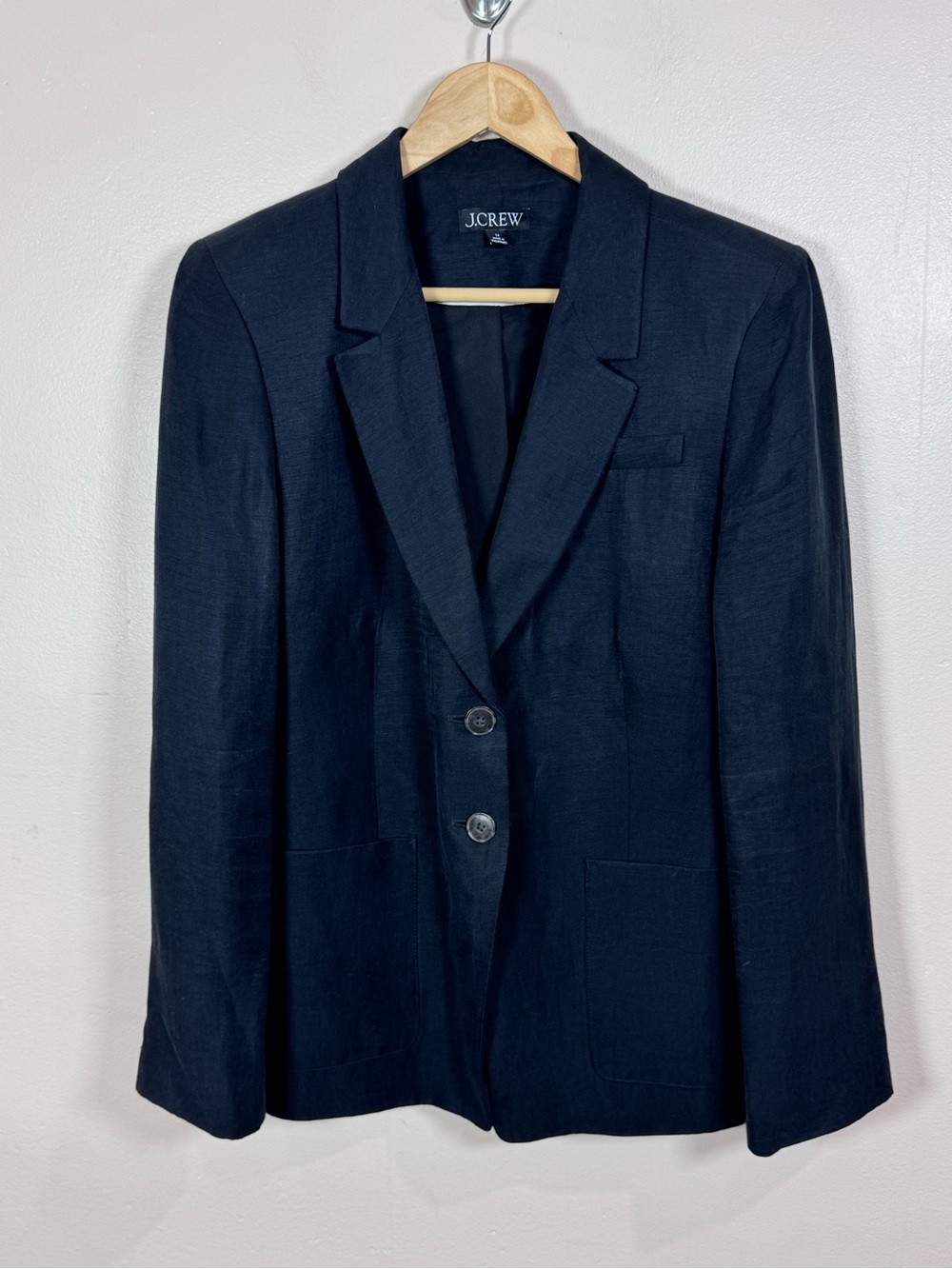 J.Crew Womens Linen Blend Blazer 14 Preppy Black Two Button Career Office